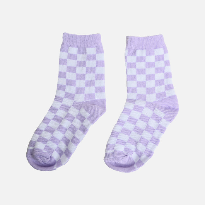Purple checkerboard socks for children