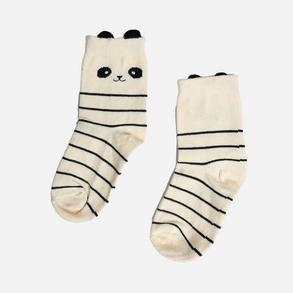 Load image into Gallery viewer, Beige socks with stripes and panda for children
