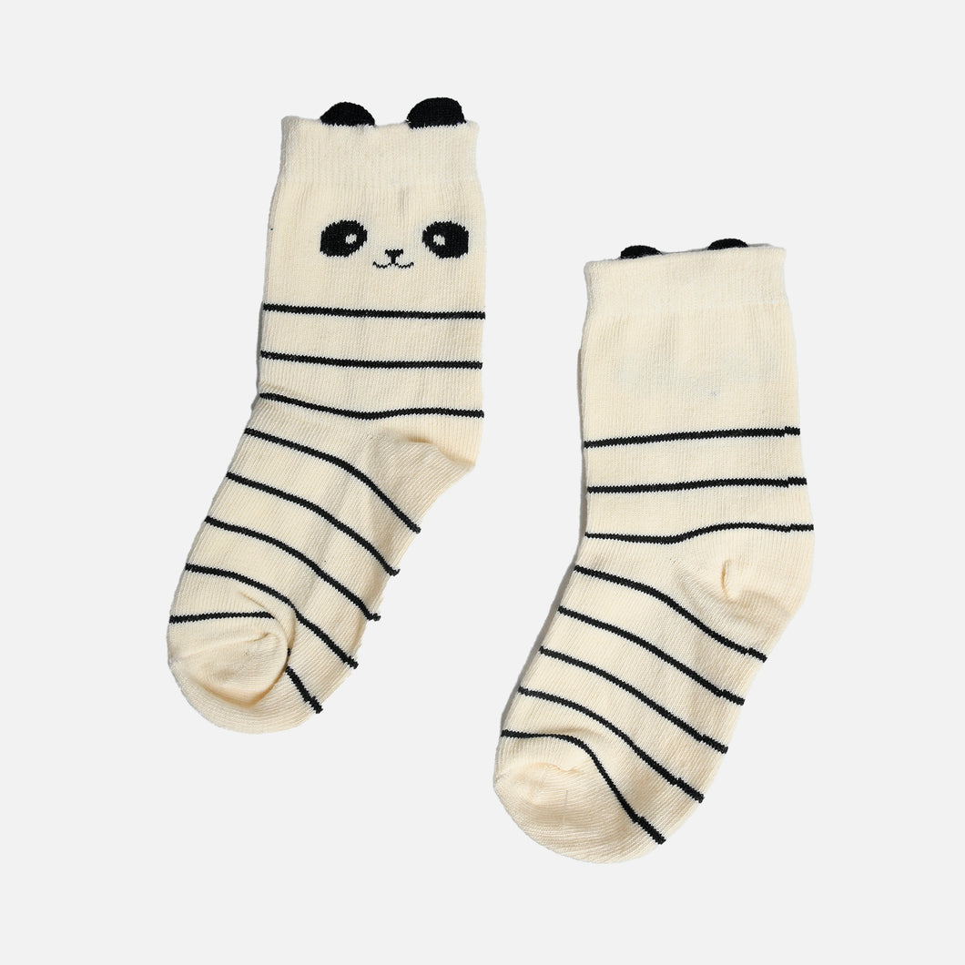 Beige socks with stripes and panda for children