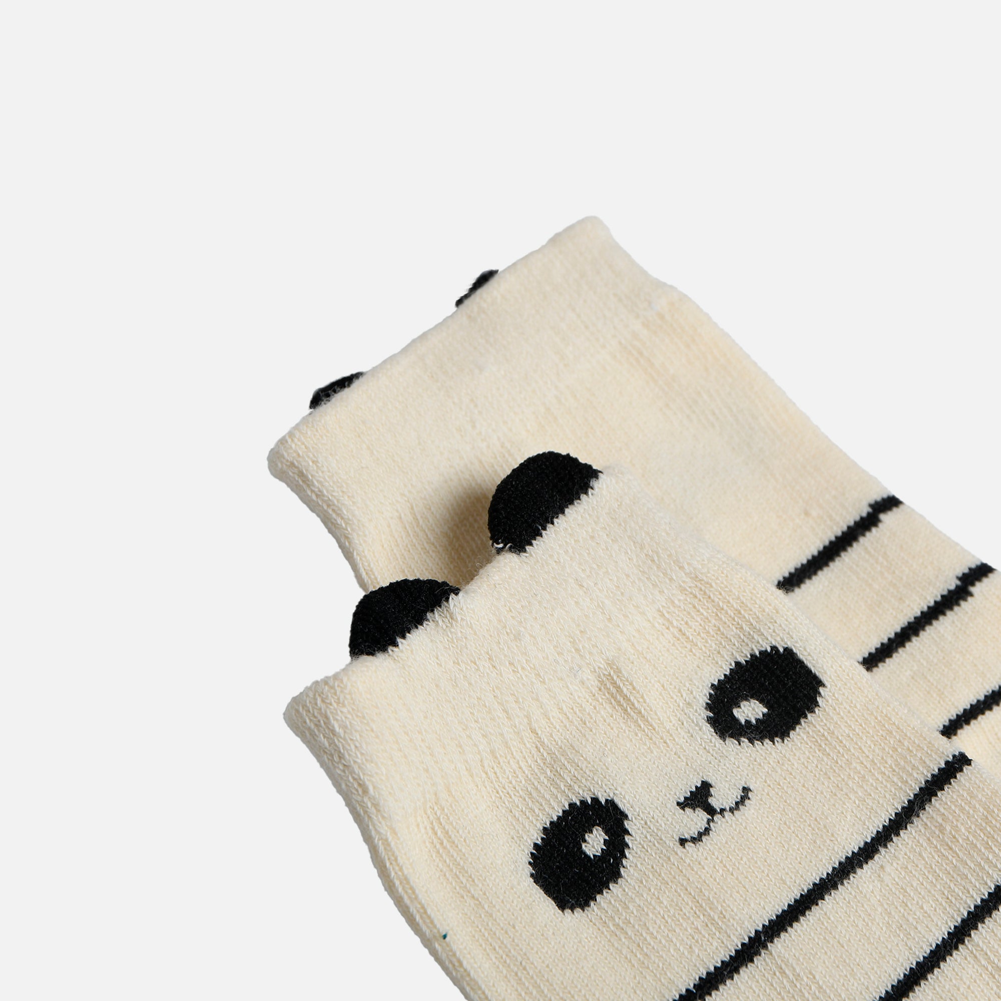 Beige socks with stripes and panda for children