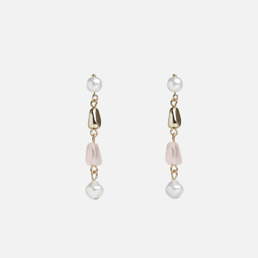 Long earrings with white pearls and stones