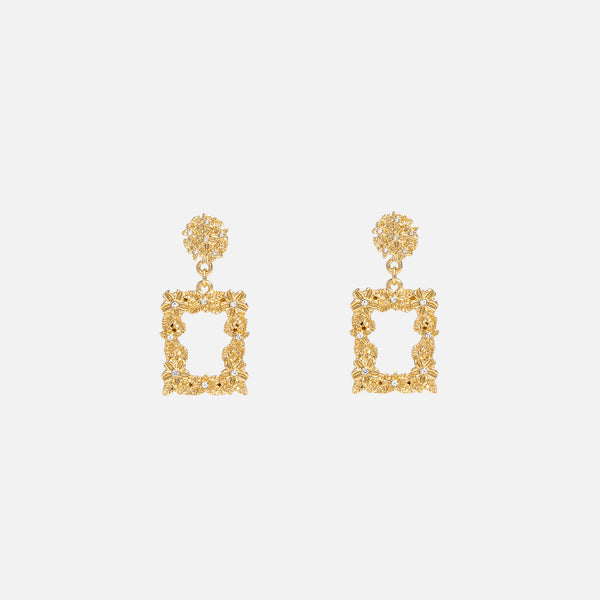 Load image into Gallery viewer, Golden square earrings with flowers
