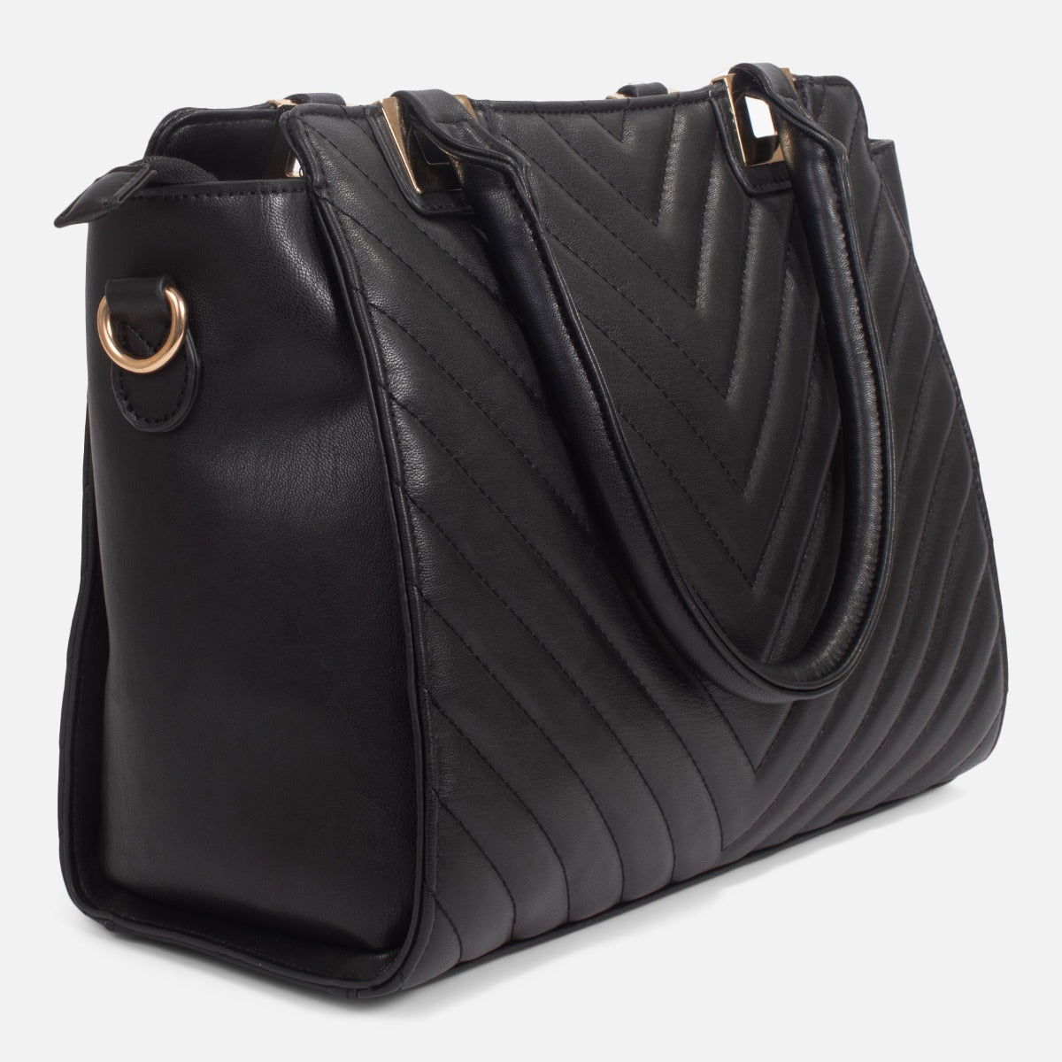 Sac rigide noir avec effet chevron matelassé