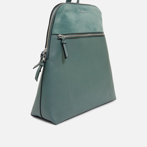 Load image into Gallery viewer, Green trapeze backpack with silver details
