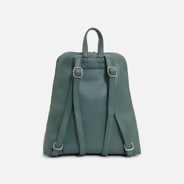 Load image into Gallery viewer, Green trapeze backpack with silver details
