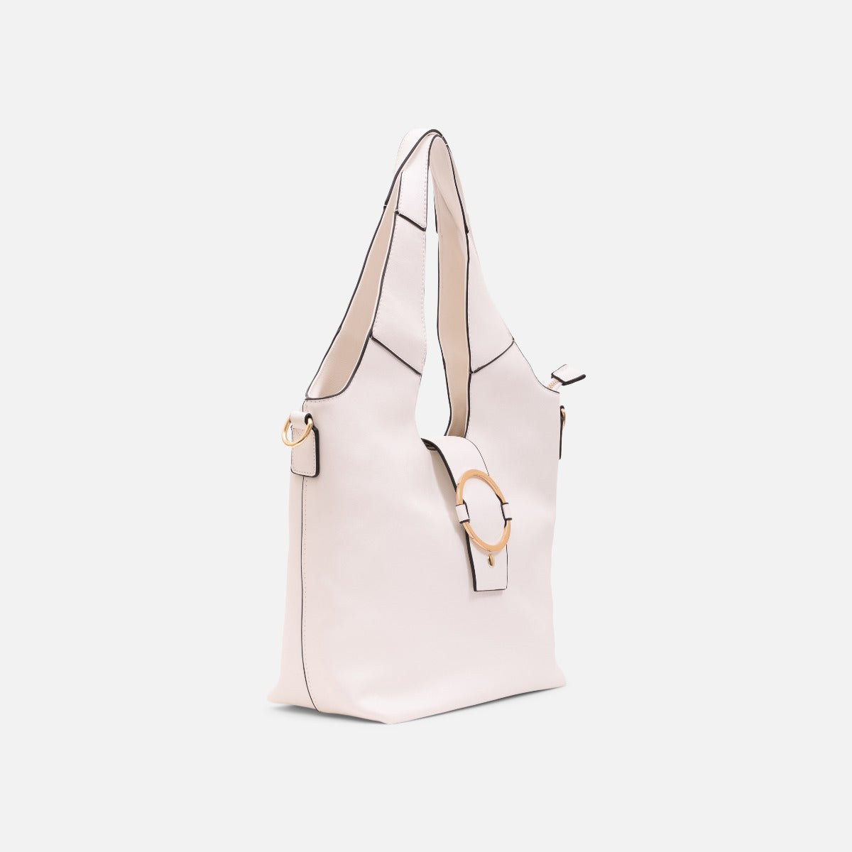 White bag with golden ring clasp press stud flap
