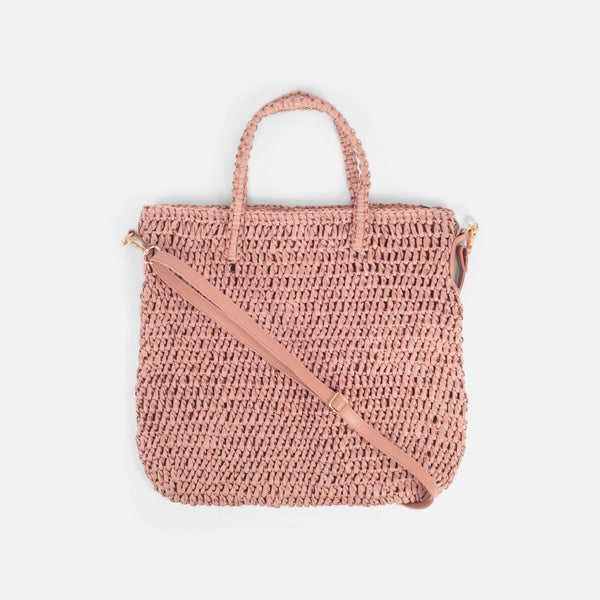 Load image into Gallery viewer, Pink straw effect tote bag
