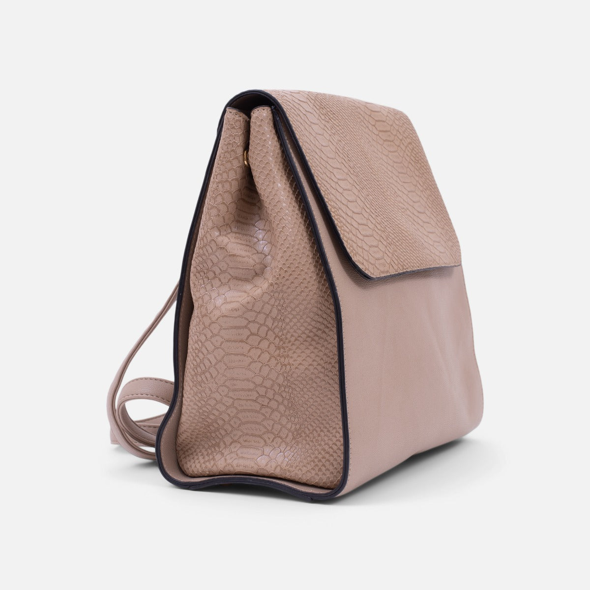 Beige backpack with a flap and snake effect