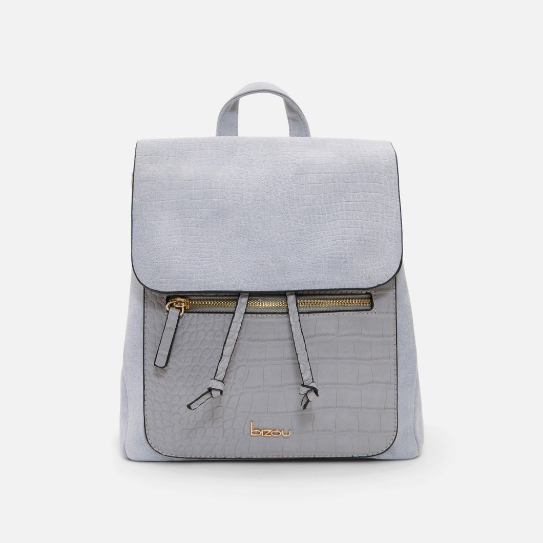 Grey-blue snakeskin effect backpack with flap and front pocket