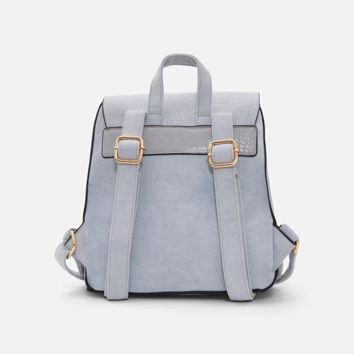 Grey-blue snakeskin effect backpack with flap and front pocket