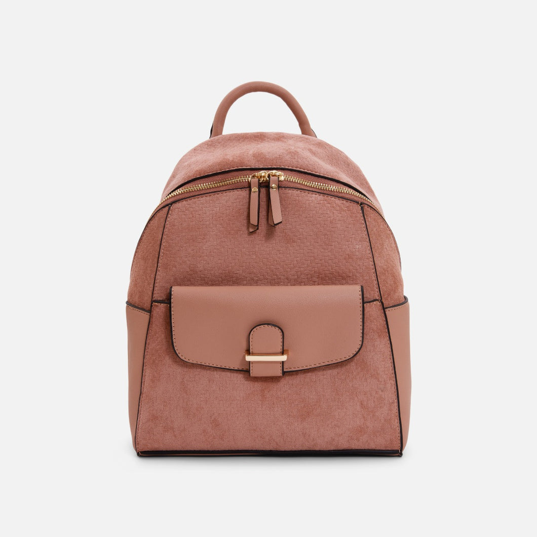 Taupe faux suede backpack with gold details