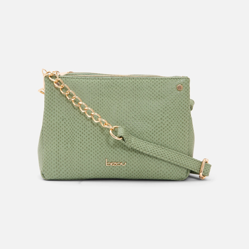 Light green snakeskin effect shoulder bag with multiple pockets