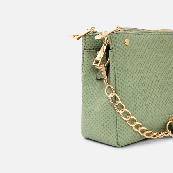 Load image into Gallery viewer, Light green snakeskin effect shoulder bag with multiple pockets
