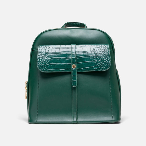 Load image into Gallery viewer, Green square backpack with front pocket and flap
