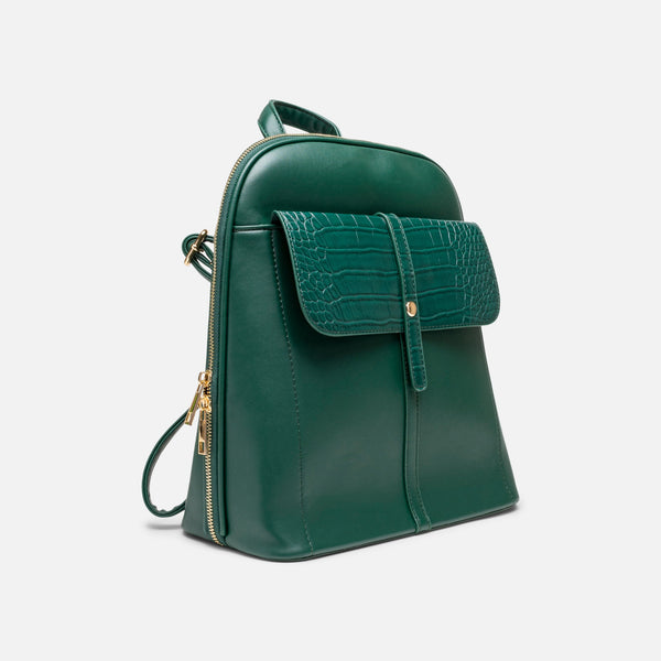Load image into Gallery viewer, Green square backpack with front pocket and flap
