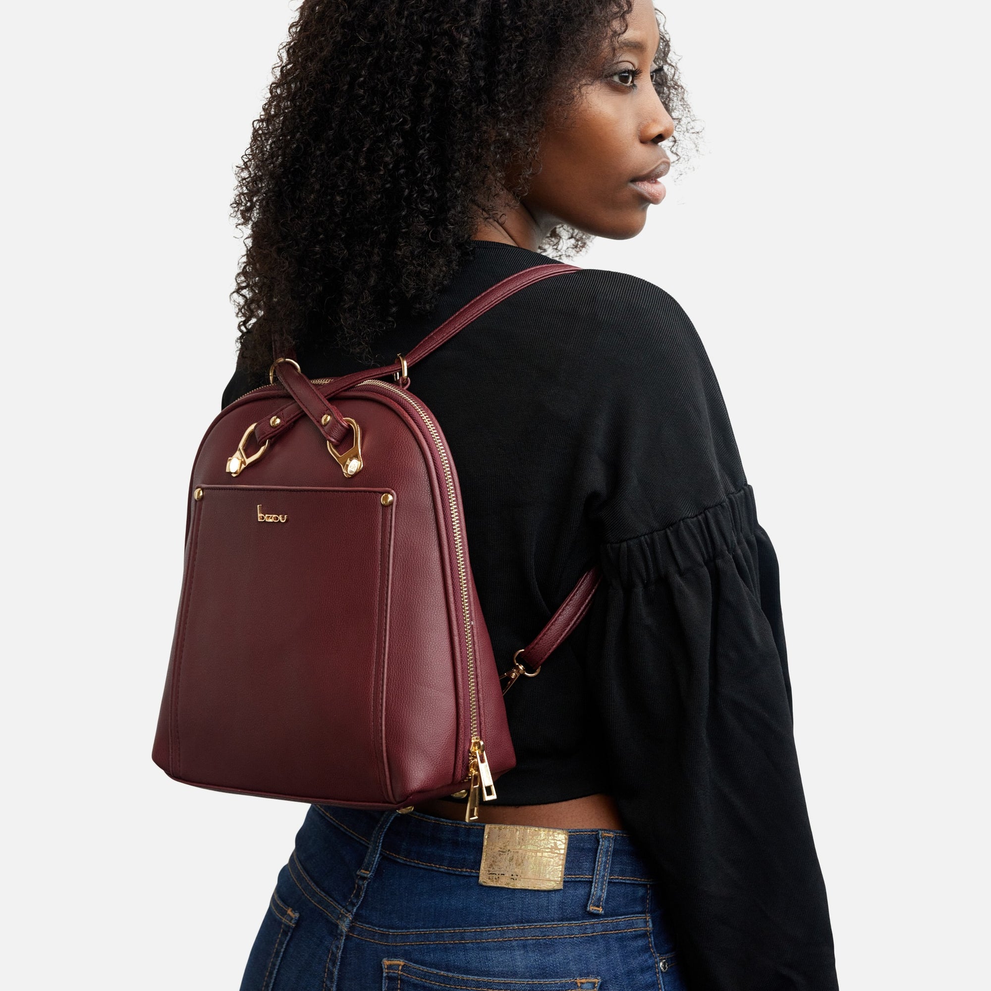 Sac à dos bourgogne en similicuir et ganses amovibles