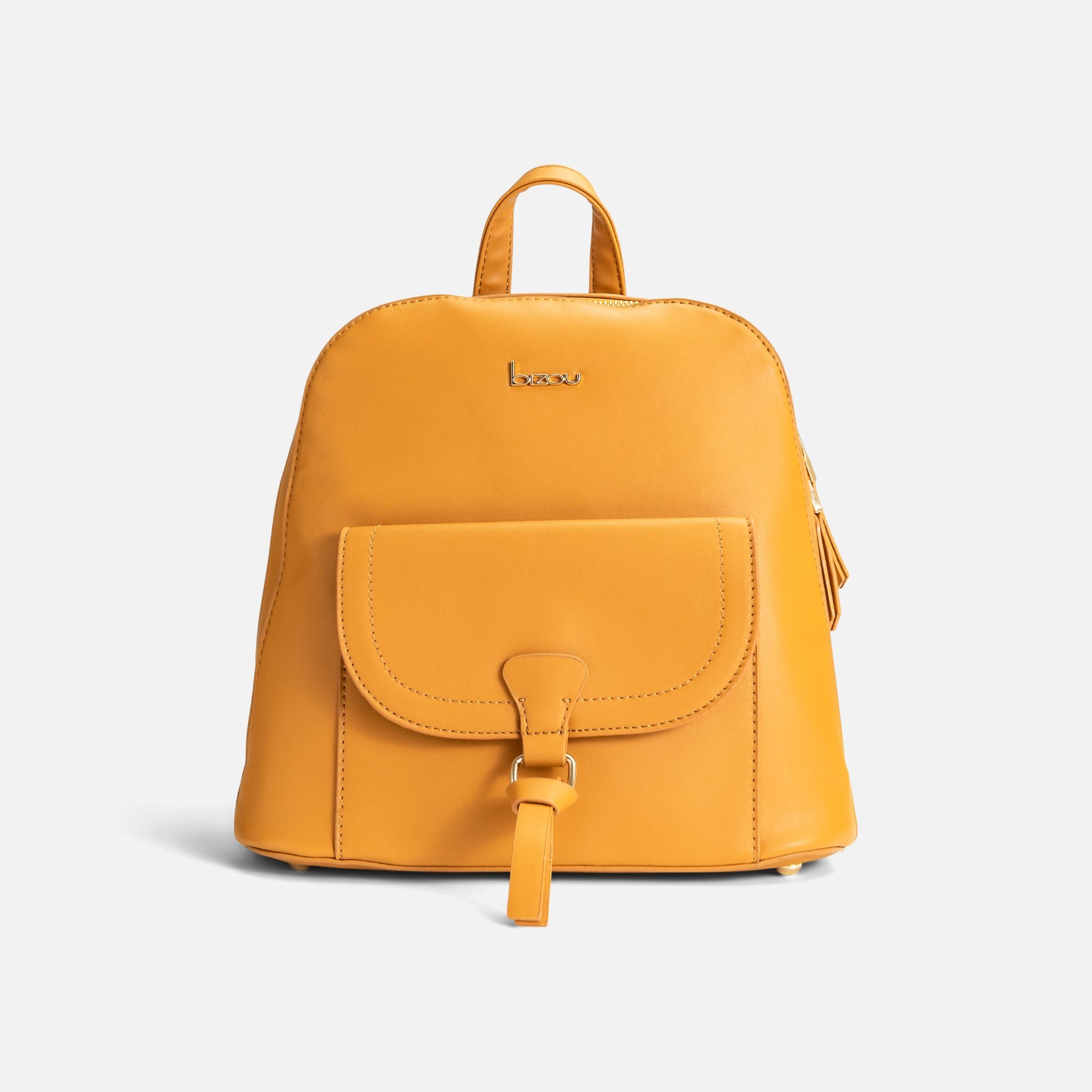 Ochre yellow backpack with front pocket