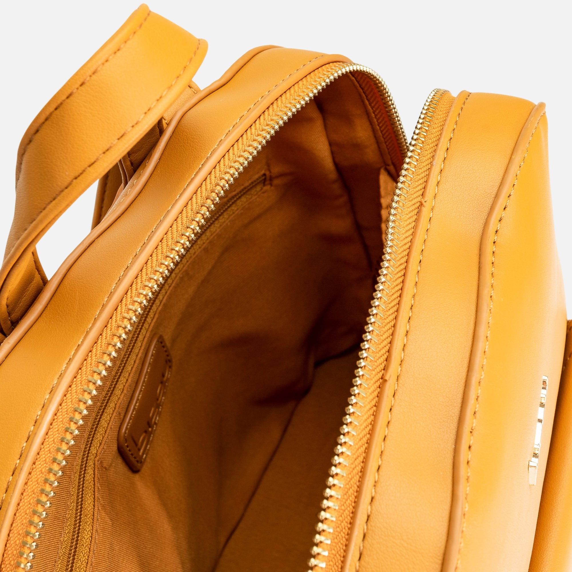 Ochre yellow backpack with front pocket