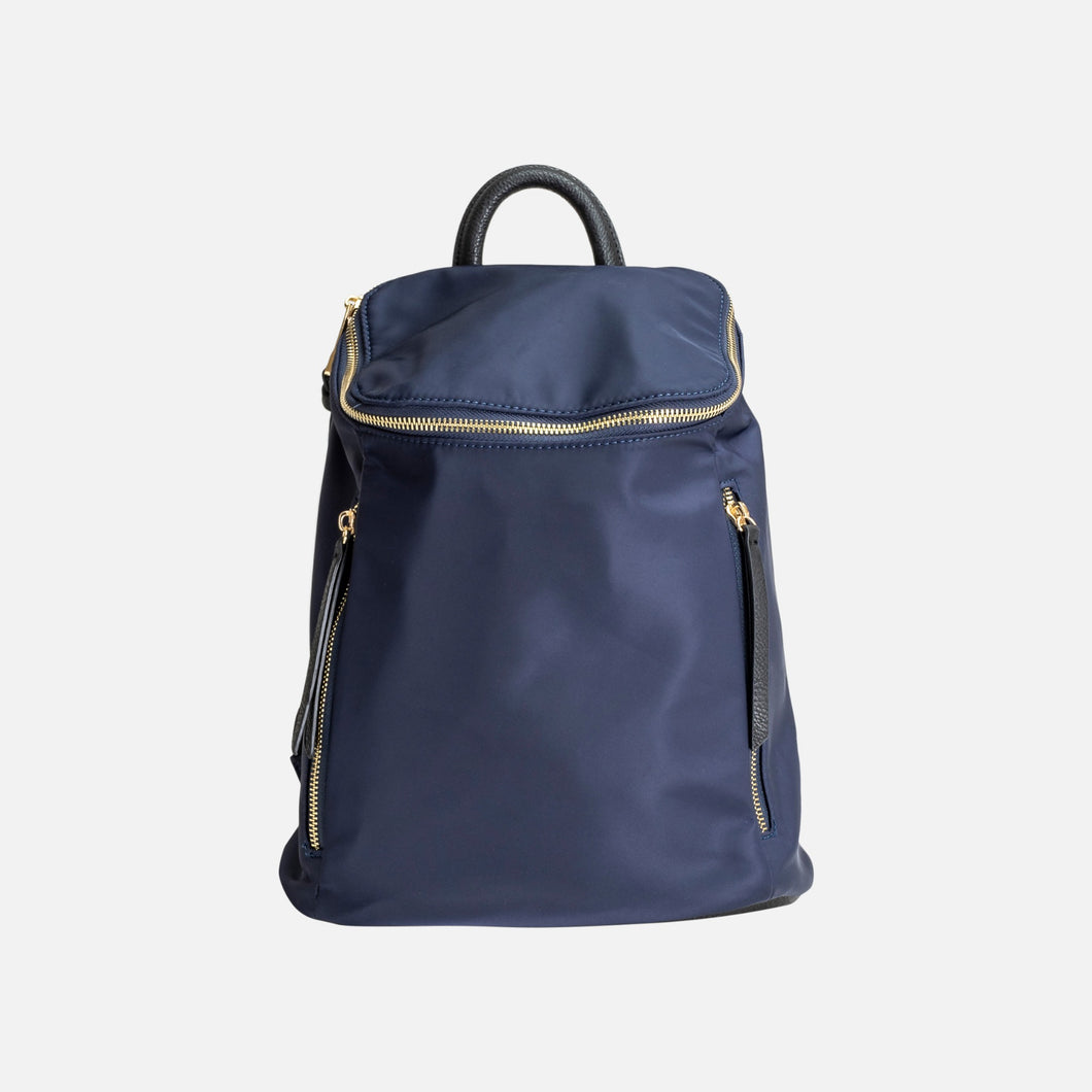 Navy blue nylon zippered backpack