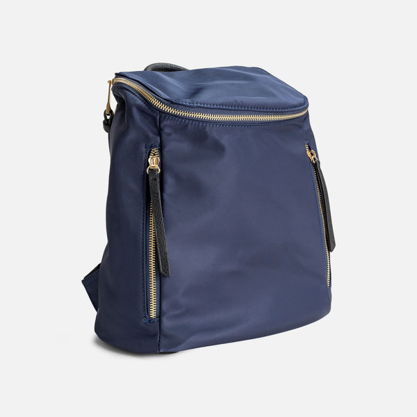 Load image into Gallery viewer, Navy blue nylon zippered backpack
