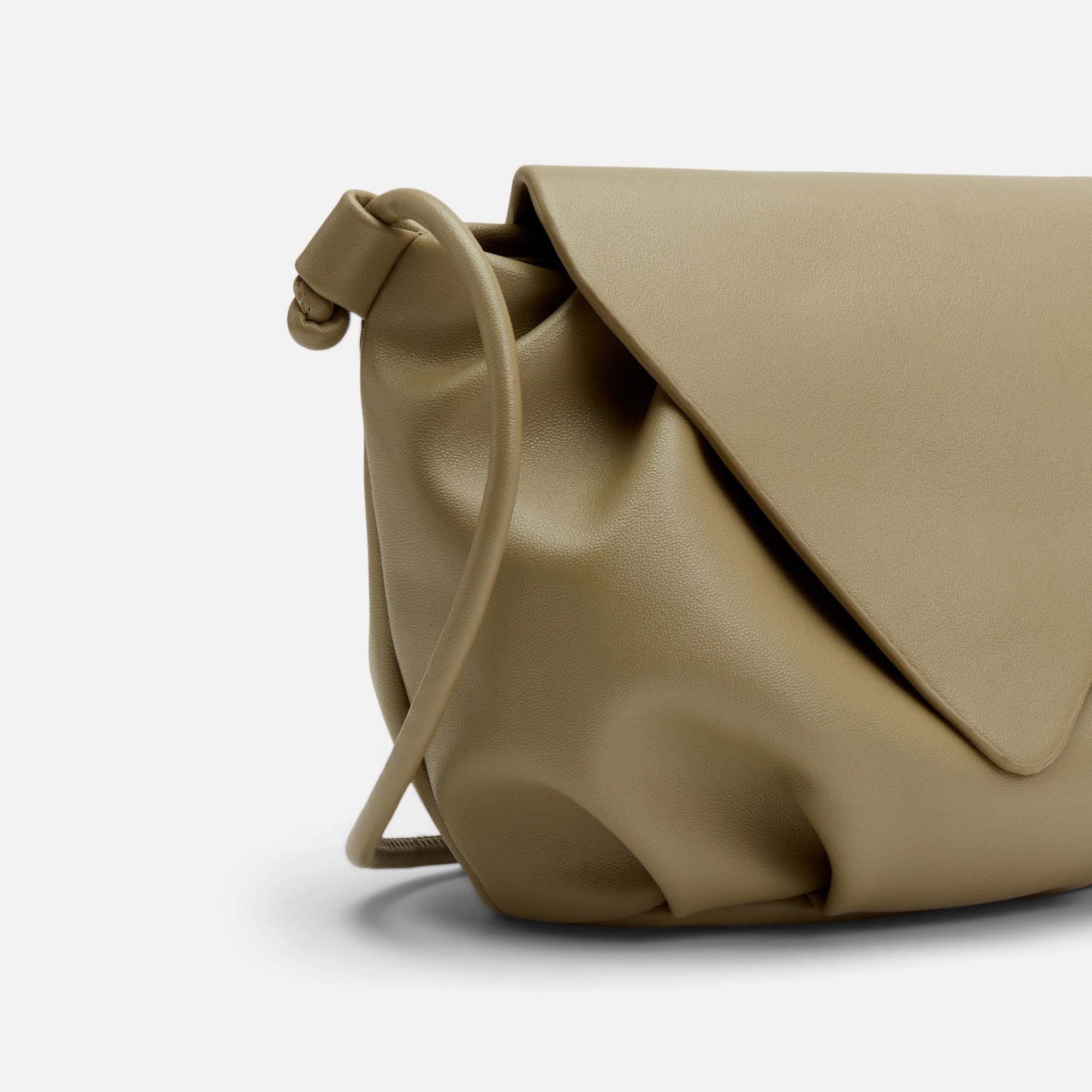 Khaki leatherette shoulder bag with triangular flap
