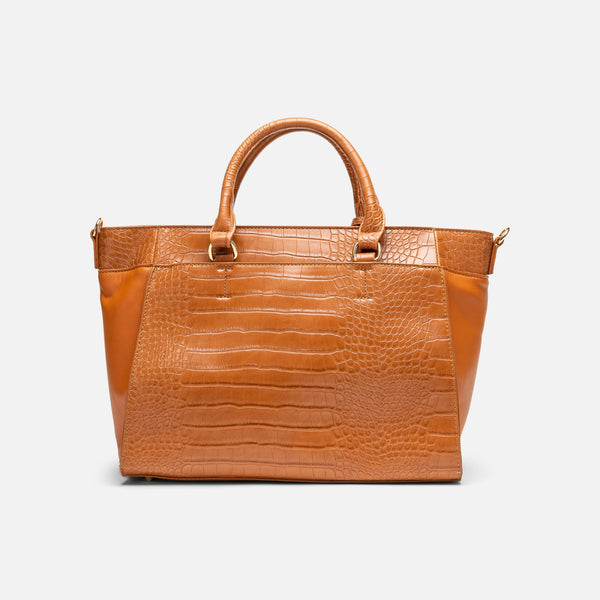 Load image into Gallery viewer, Brown snakeskin effect cross-body tote
