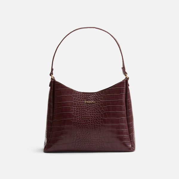 Load image into Gallery viewer, Burgundy snakeskin effect purse with handle and shoulder strap

