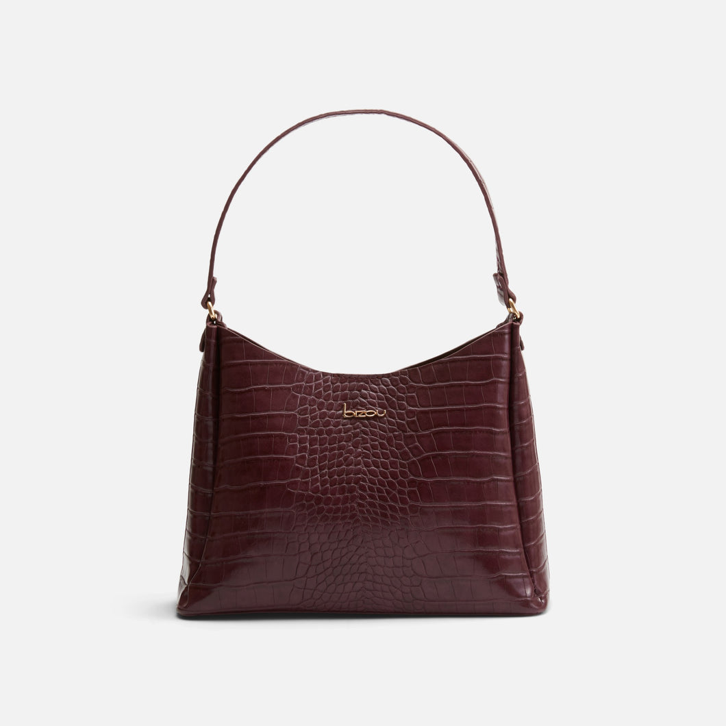 Burgundy snakeskin effect purse with handle and shoulder strap