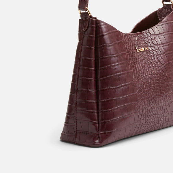 Load image into Gallery viewer, Burgundy snakeskin effect purse with handle and shoulder strap
