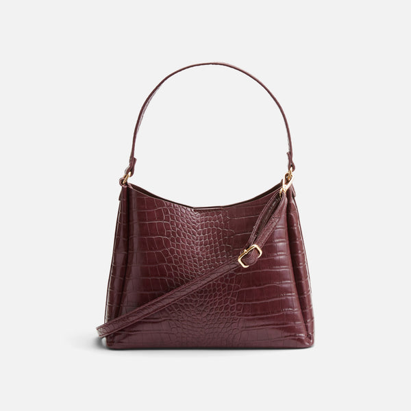 Load image into Gallery viewer, Burgundy snakeskin effect purse with handle and shoulder strap

