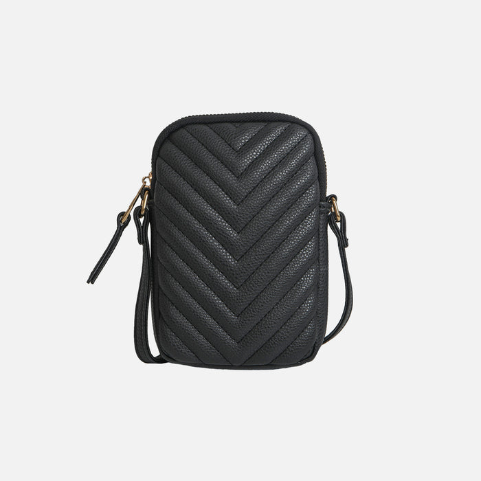 Petit sac à main noir matelassé à bandoulière pour téléphone cellulaire