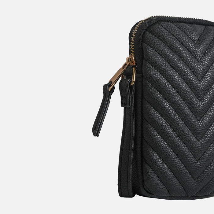 Petit sac à main noir matelassé à bandoulière pour téléphone cellulaire