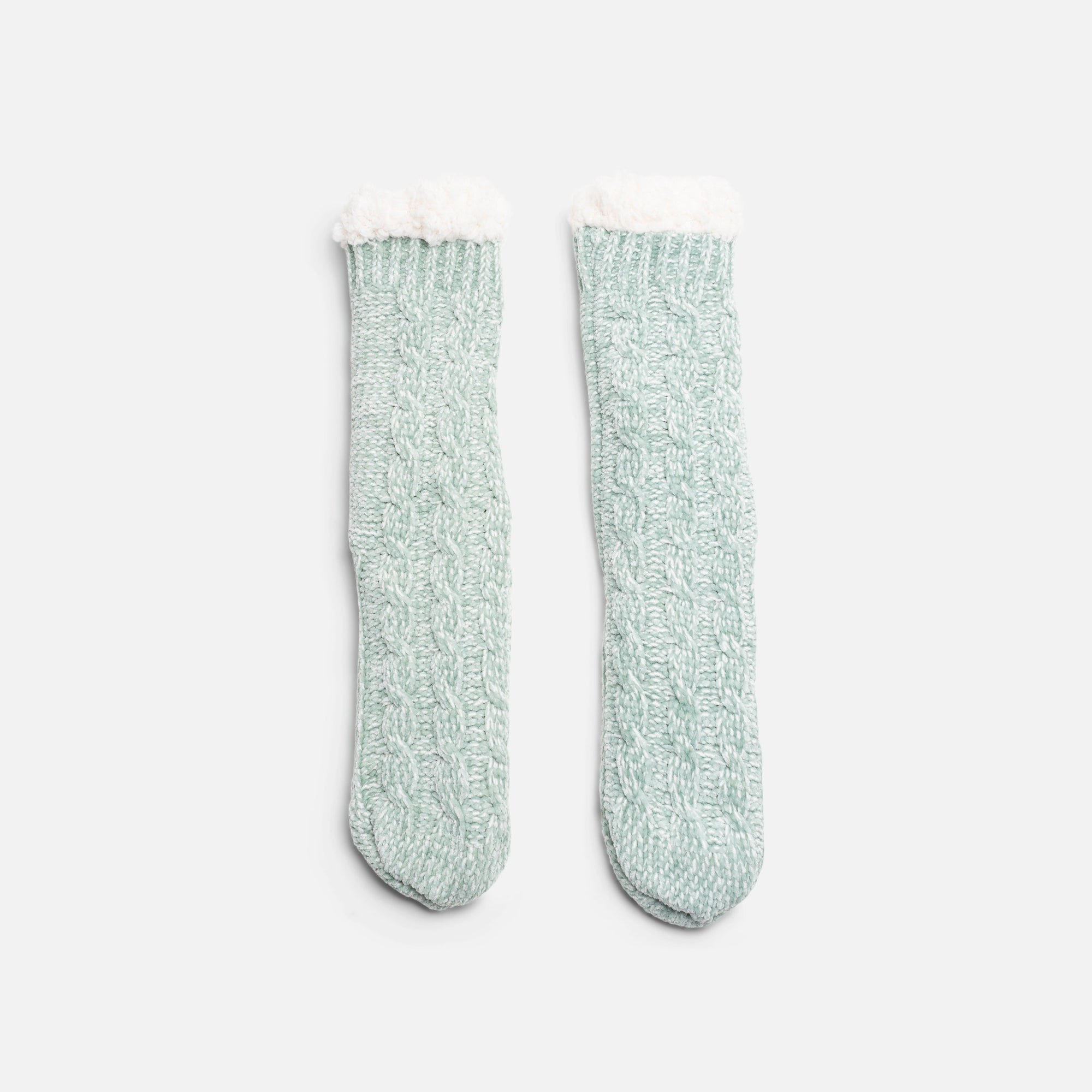 Green slipper socks with wide knitted fabric