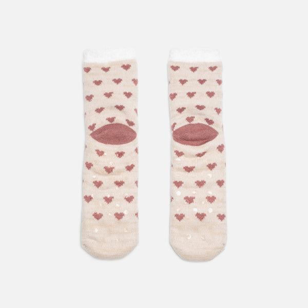Load image into Gallery viewer, Cozy beige socks with hearts and koala in a mug
