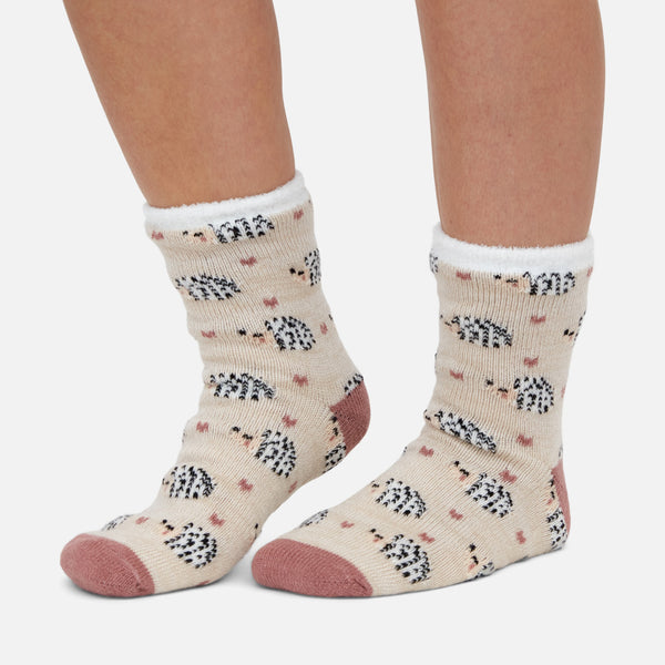 Load image into Gallery viewer, Cozy beige socks with hedgehogs
