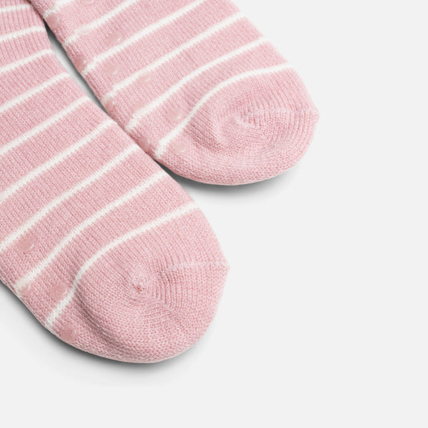 Load image into Gallery viewer, Pink cozy socks with white stripes and moon
