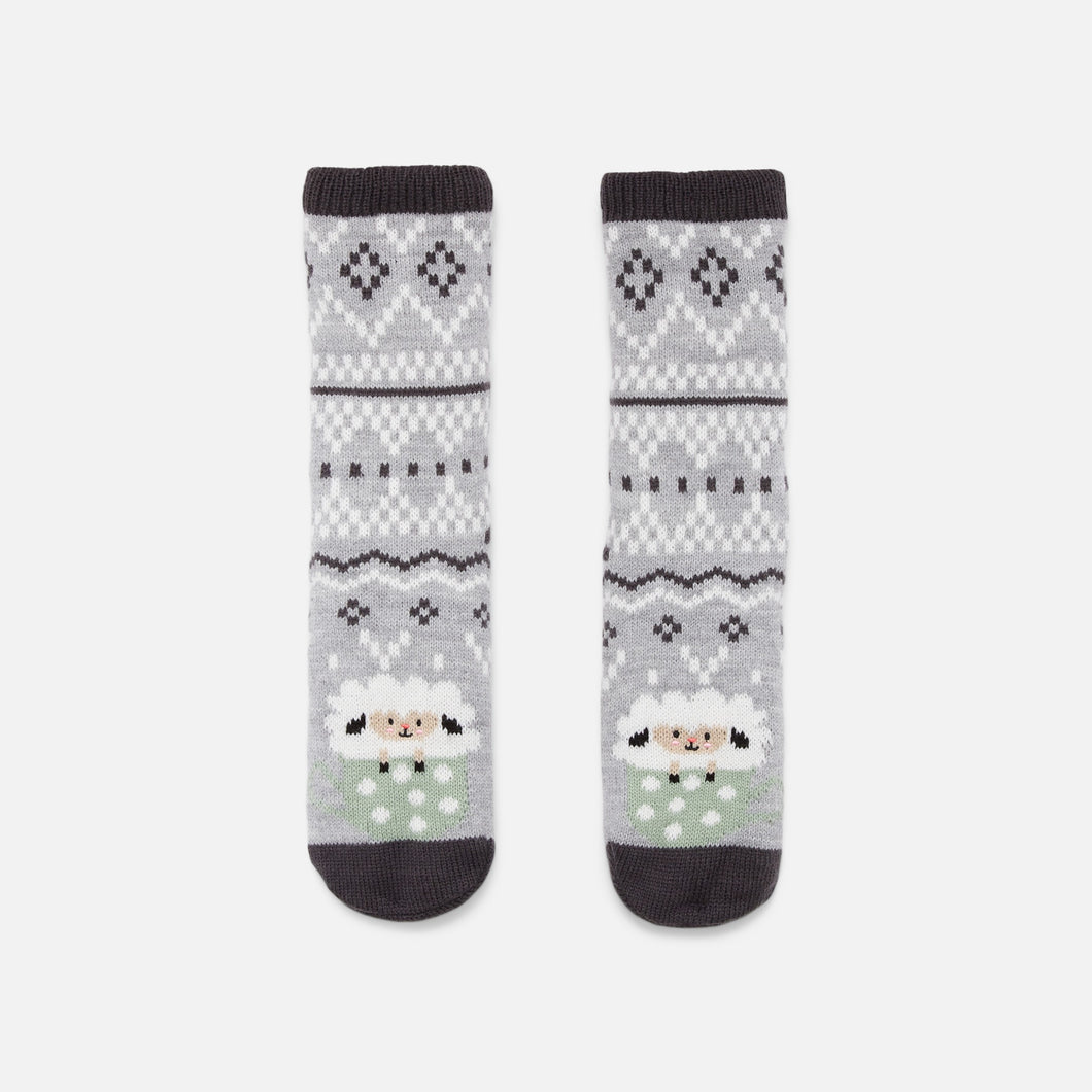 Grey slipper socks with sheep print