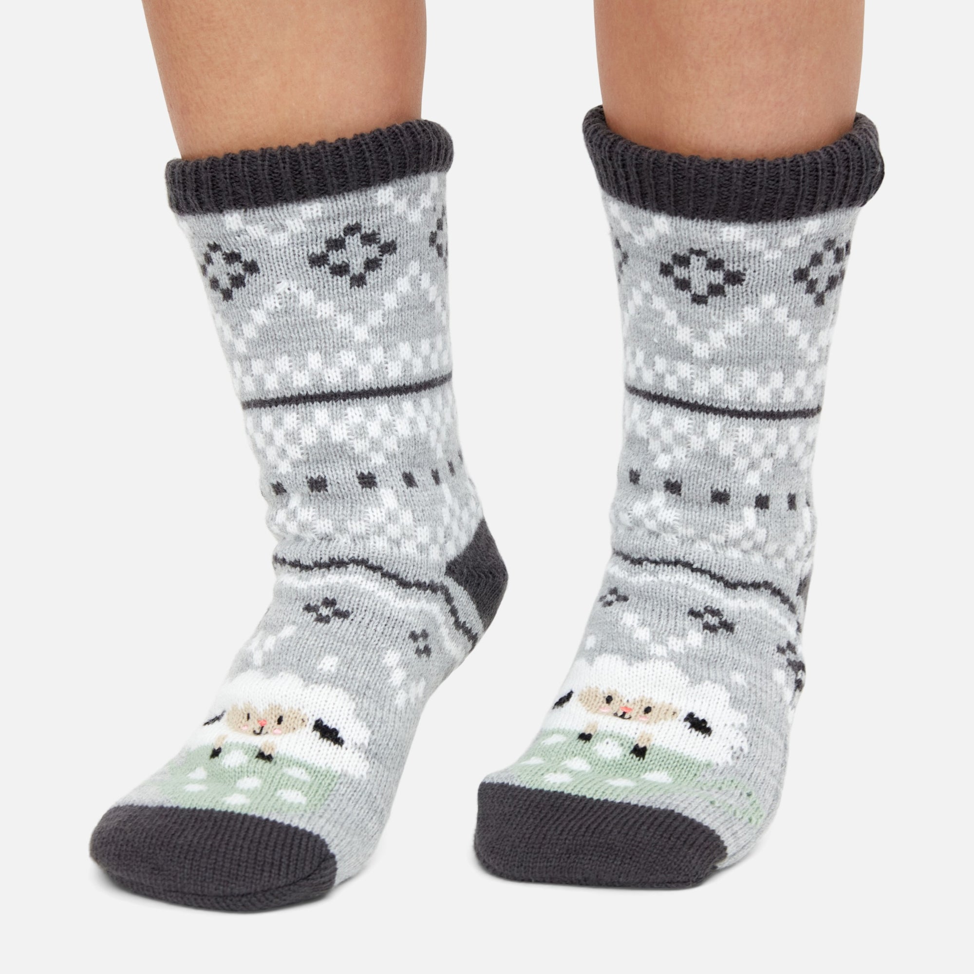 Grey slipper socks with sheep print