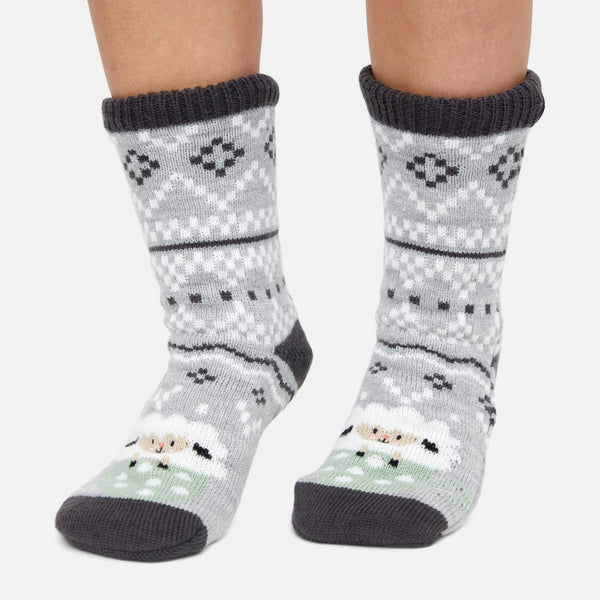 Load image into Gallery viewer, Grey slipper socks with sheep print
