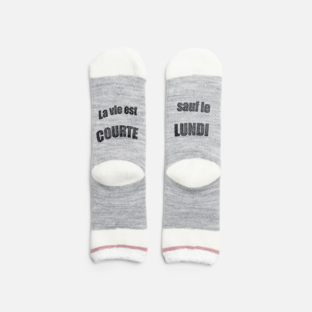 Grey socks with inscription 