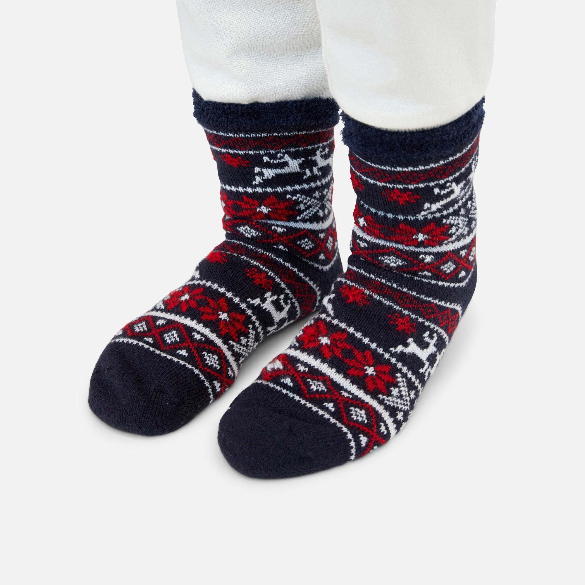Navy socks with norwegian pattern