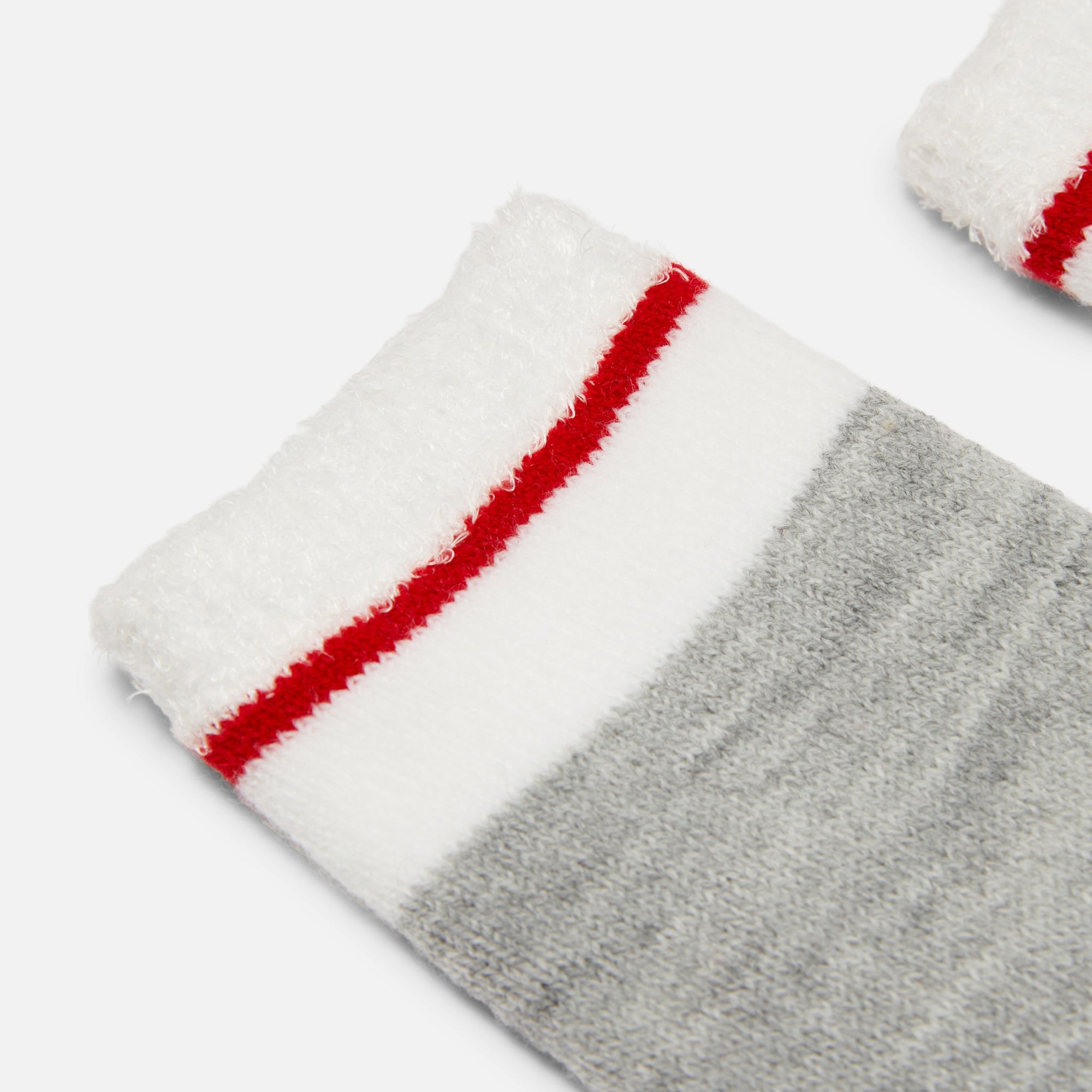 Grey and red socks with inscription
