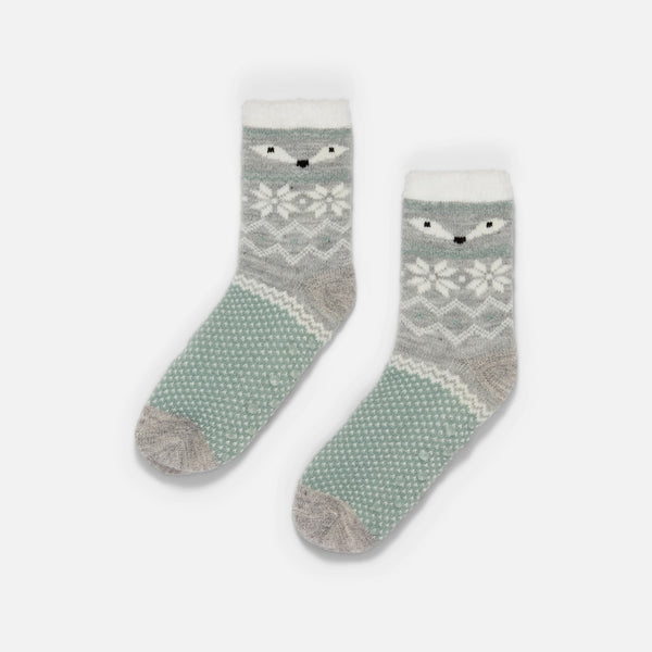 Load image into Gallery viewer, Grey cozy socks with norwegian patterns and fox faces

