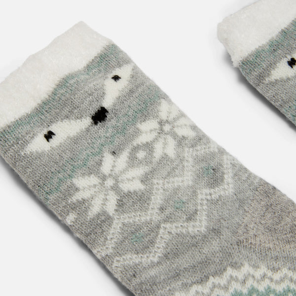 Load image into Gallery viewer, Grey cozy socks with norwegian patterns and fox faces

