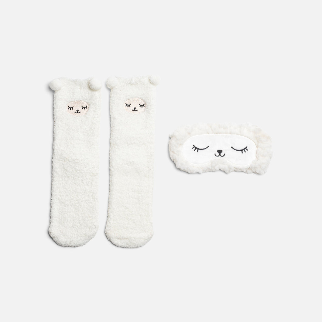 Cozy socks and sleeping mask with sheep 