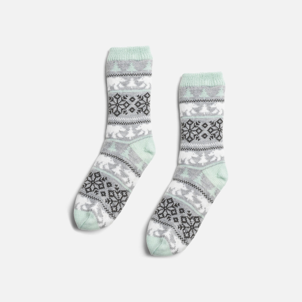 Grey slipper socks with norwegian pattern and bear