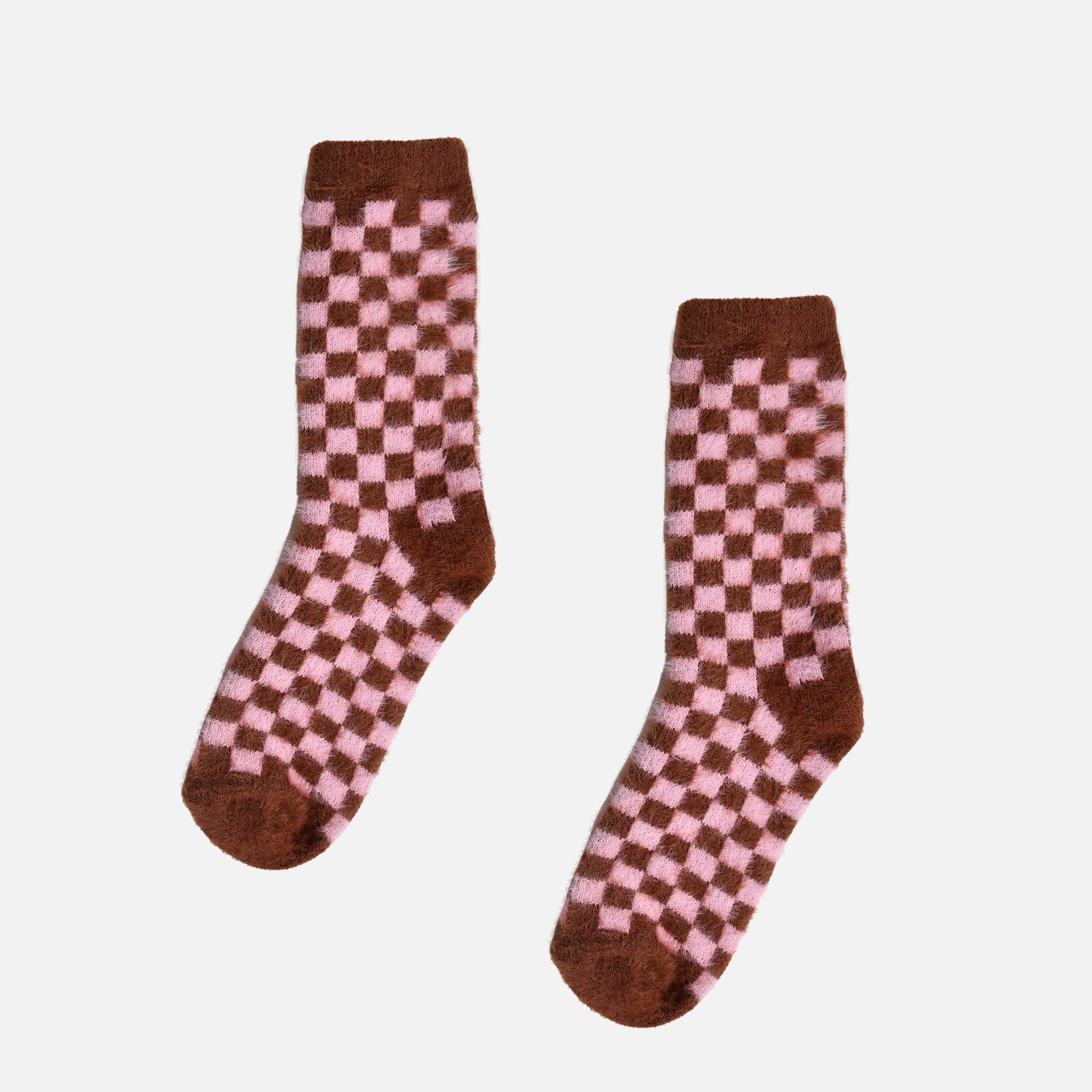 Pink plaid fluffy socks