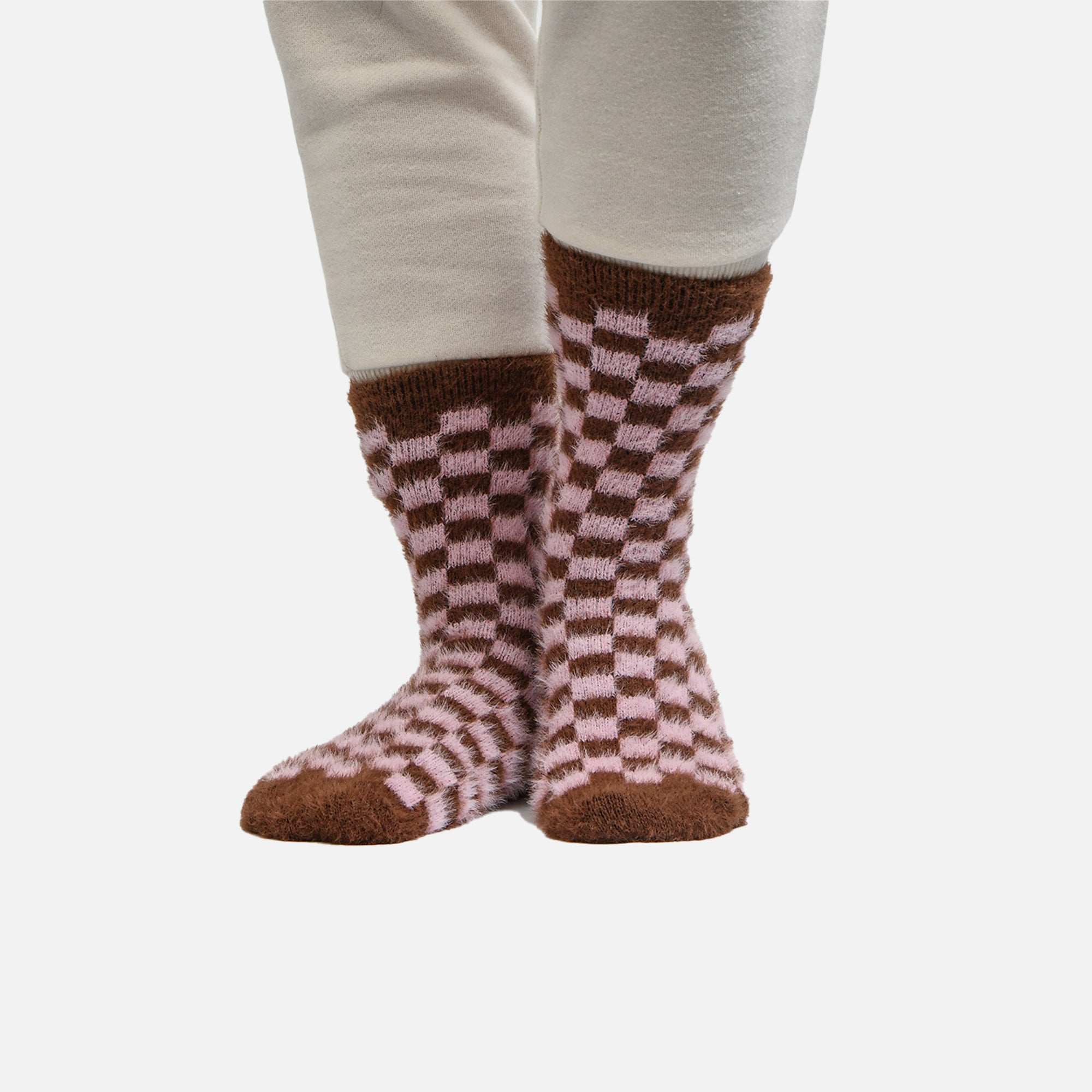 Pink plaid fluffy socks