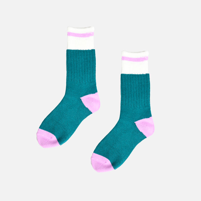 Teal and purple worker socks