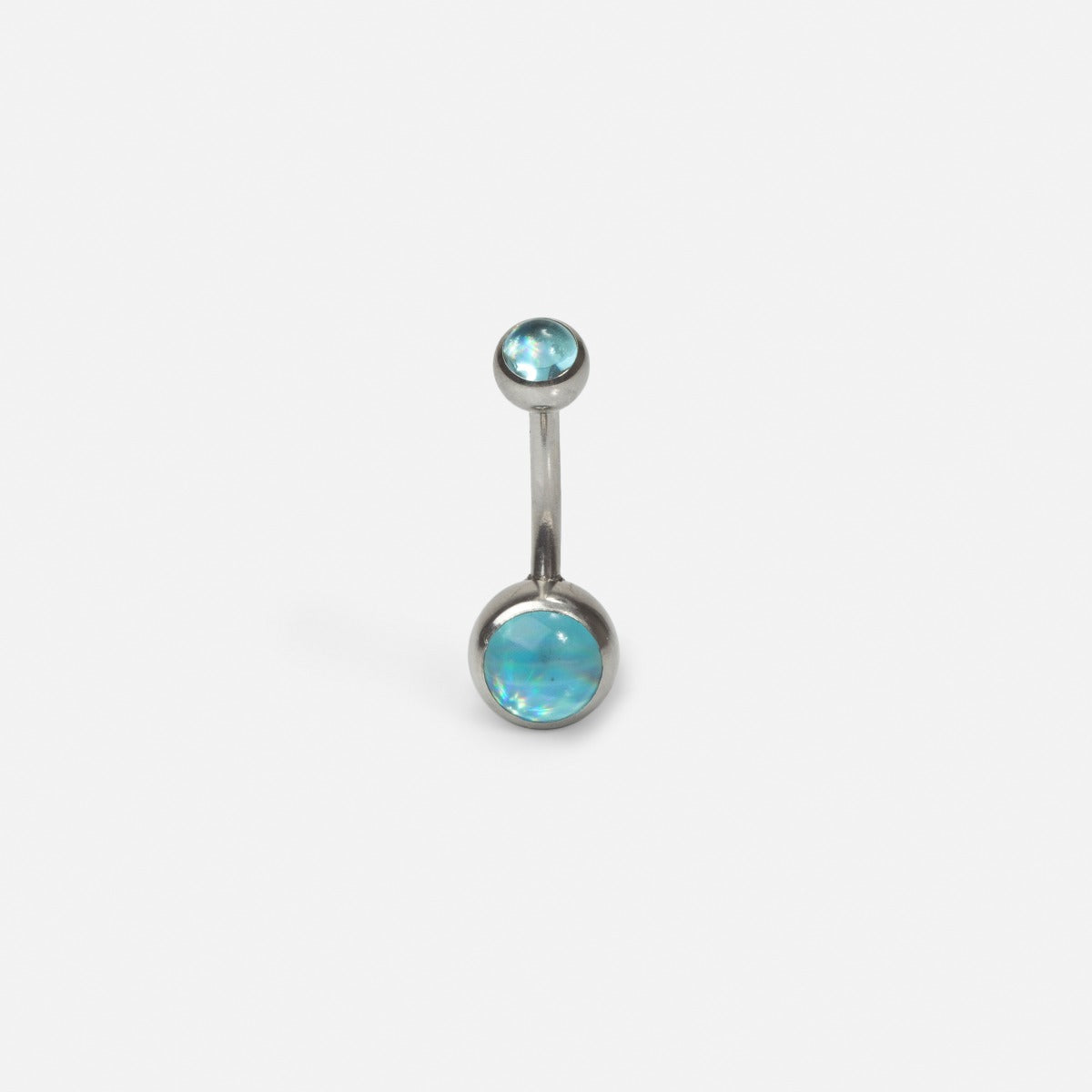 Stainless steel belly button ring with blue glass stone 